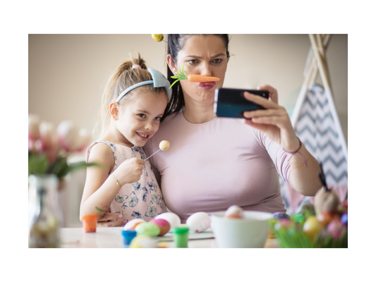 mom and daughter being funny - Smiley Tot